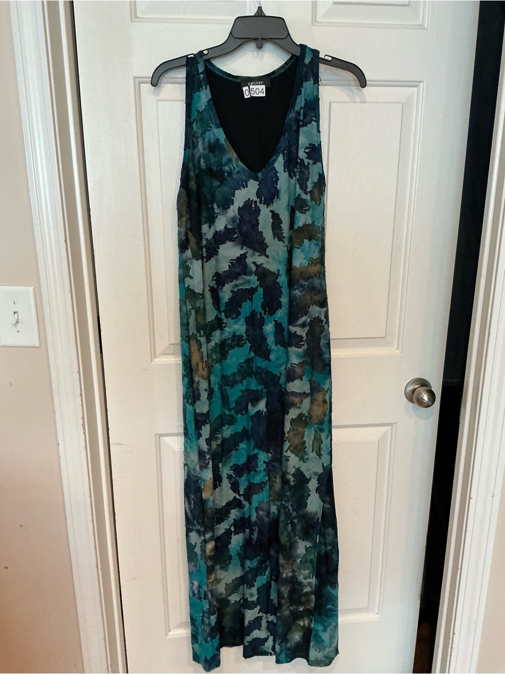Karen Kane Teal & Navy Watercolor Maxi Dress